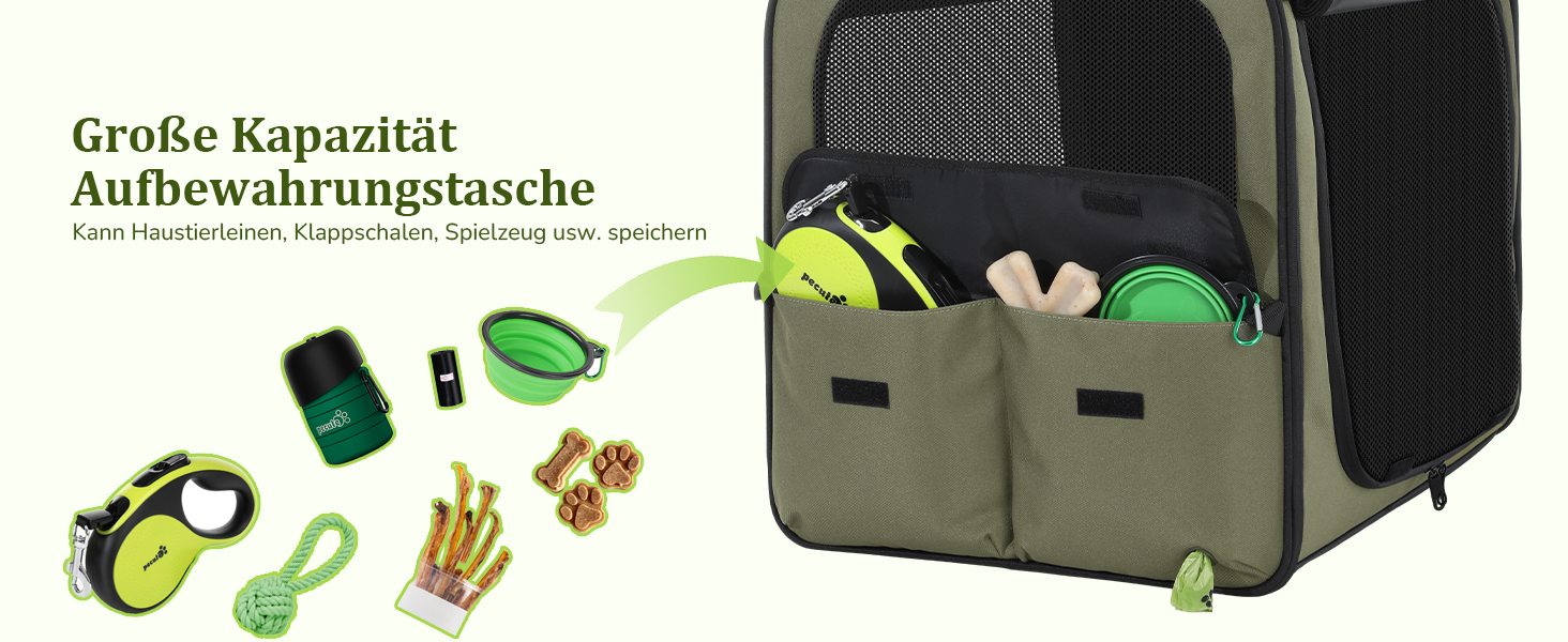 Pecute Розширювана переноска для котів та маленьких собак, переноска-трансформер, 61 x 52 x 45 см, для подорожей, темно-сірий, темно-зелений