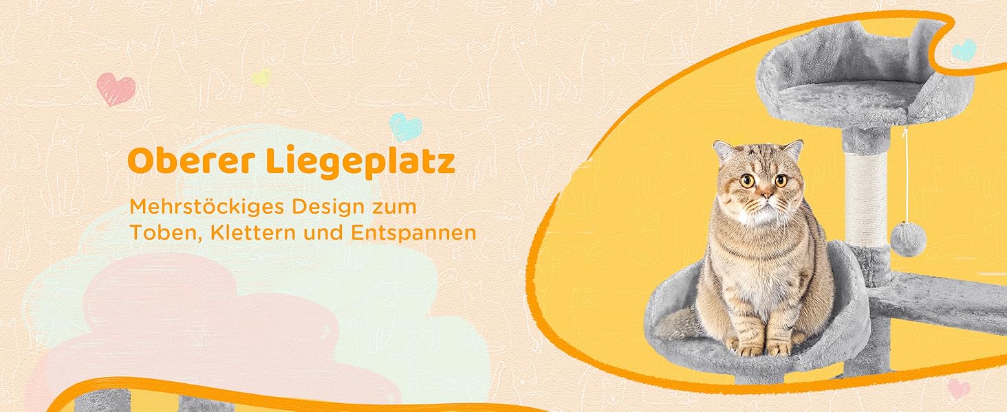 Котячий комплекс Yaheetech 170 см: кігтеточка, ліжко, гамак, іграшки, сірий колір