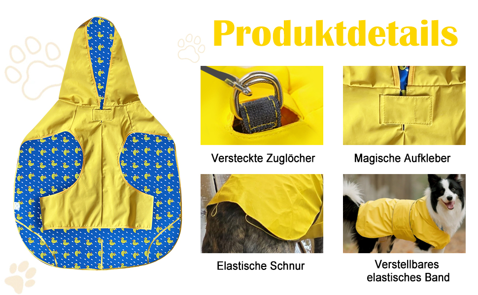 Водонепроникний дощовик для собак - двосторонній, з капюшоном та світловідбивачами (XL, жовтий)