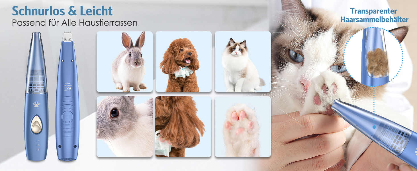 Триммер для собак та котів Ankilo 2-в-1 з функцією пилососа, 6000 об/хв, USB, для догляду за лапами та очима