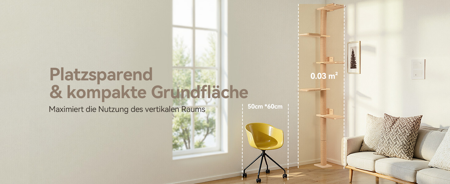 Кігтеточка PawGiant з 5 ярусів, кріпиться до стіни, 213 см, з сизалю, платформами, для котів середніх розмірів