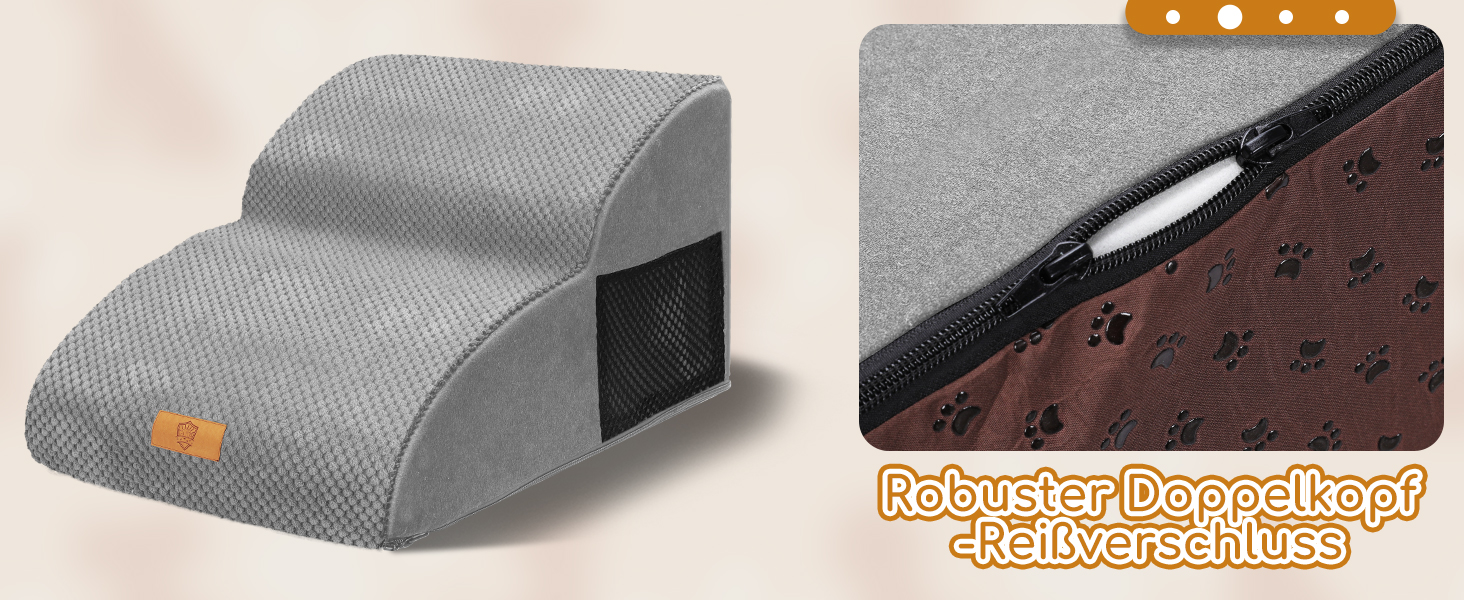 Сходинка для собак маленьких порід, водовідштовхувальна, 3 сходинки, з високощільнісного губки, знімна, для софи та ліжка, сіра