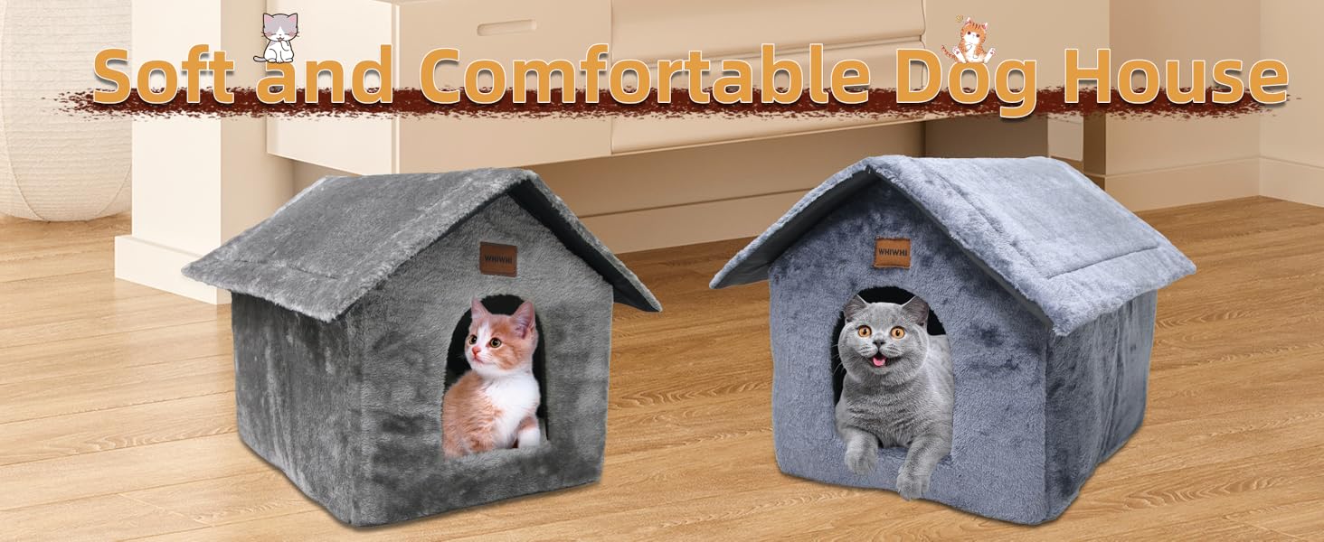 Whiwhi плюшевий будиночок для котів, котяче ліжко-ніша з м'якою подушкою, переносна хижка для кота з нековзким дном, тепла і затишна, 45x40x45 см, бежева