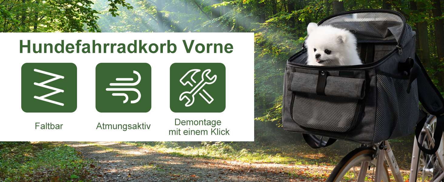 Корзина для собак на велосипед, дихаюча, знімний адаптер для керма, підходить для велосипедів та електровелосипедів