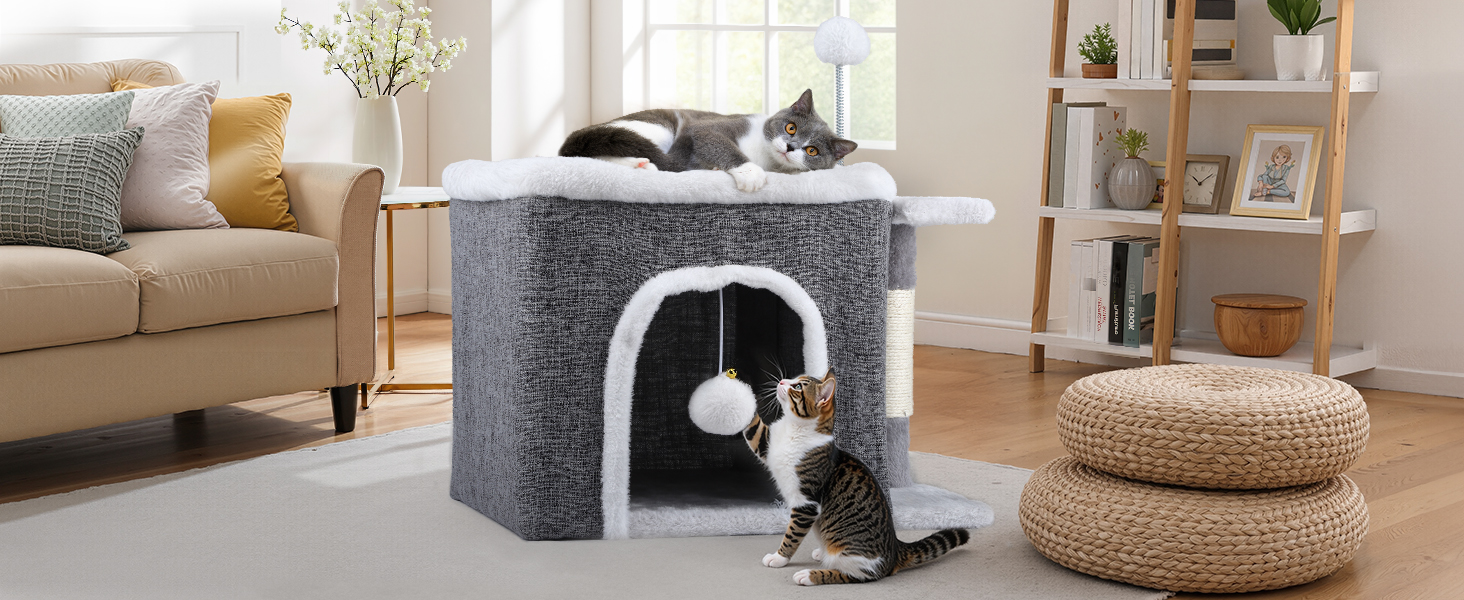 Кіт-будинок YITAHOME для дому, складаний, 47x40x32 см, з когтеточкою та іграшкою, для середніх та великих котів