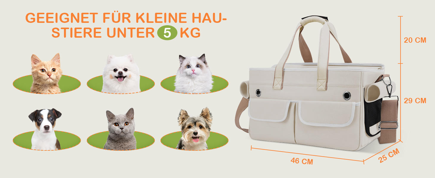 Транспортна переноска для котів та собак ALLSOPETS, складана, портативна, з м'якими кишенями, для подорожей, кемпінгу, хати, Бежева