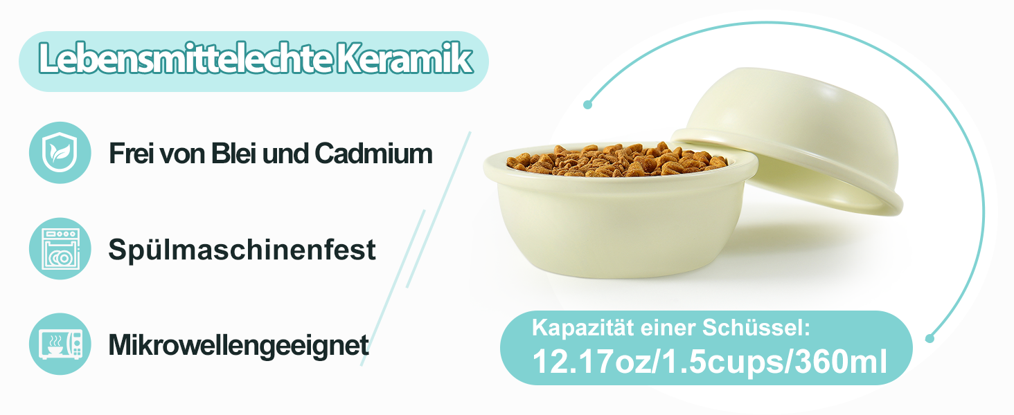 Набір мисок для котів GUUSII HOME (2 шт.) з кераміки, 360 мл, для корму та води, бежевий, 14 см, миски для котів, машиномийні
