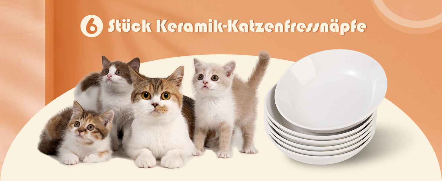 Набори мисок для котів з кераміки Katzennapf Set - 6 шт. Миски для корму для котів у мінімалістичному стилі, широкі, плоскі, зручні для вусів, мікрохвильові та придатні для миття в посудомийній машині, 250 мл, білі