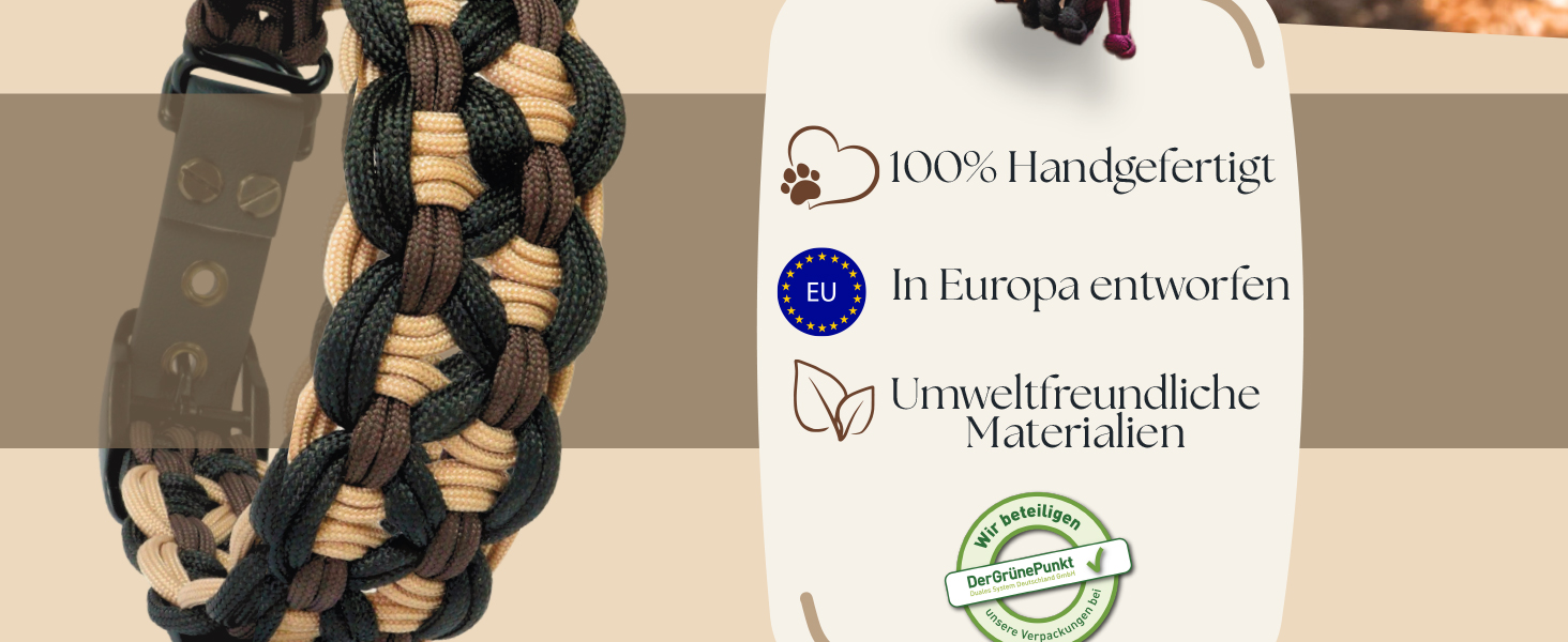 Нашийник для собак Ben&Bruno: широкий, регульований, ручної роботи, міцний, надійний, довговічний, з паракорду, для маленьких, середніх та великих собак, XL, багатокольоровий