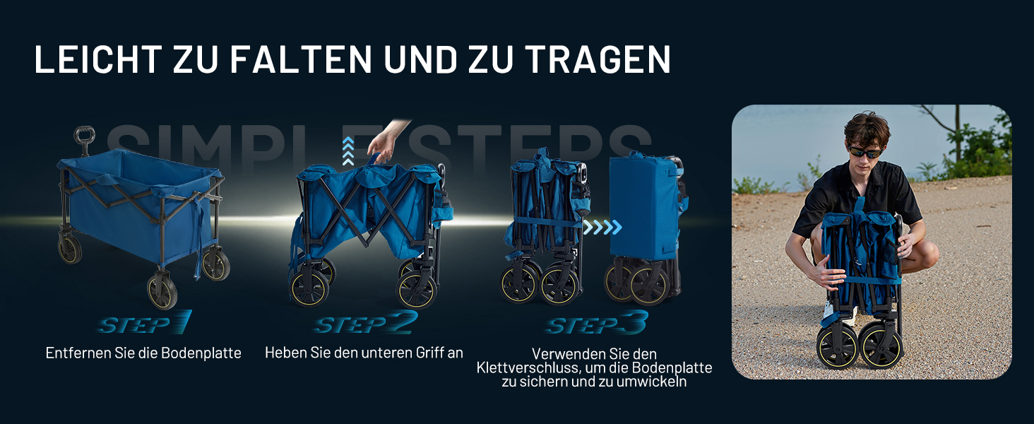 Садова та вантажна візок Timber Ridge 200л з ручкою та тримачем для напоїв, 100кг, для відпочинку, кемпінгу та покупок (Блакитний)