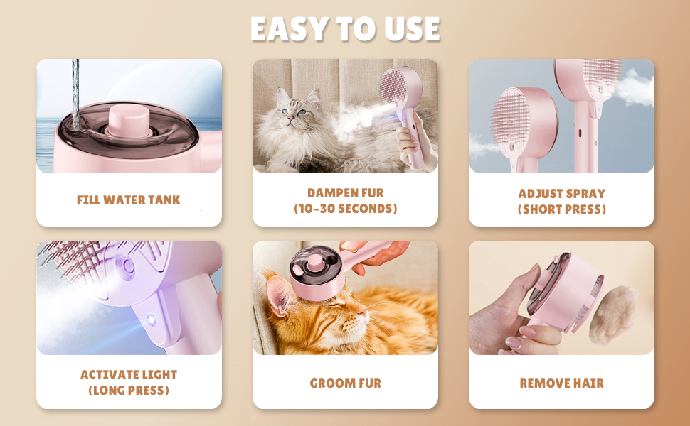 Бурштук для котів з парою 4-в-1, для видалення шерсті, для собак та котів (білий, рожевий)