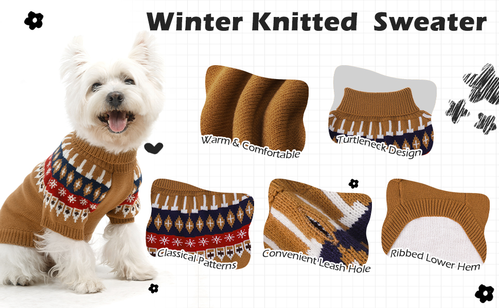 Пуловер для собак EXPAWLORER Fair Isle з візерунком Fair Isle - стильний одяг для собак, в'язана жилетка, пуловер для цуценят, теплий пуловер з коміром-стійкою для маленьких, середніх та великих собак, розмір M (бежевий, Small)