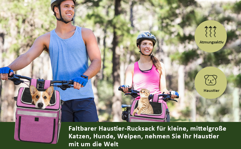 Сумка на велосипед для тварин (собаки, коти), рюкзак для домашніх улюбленців з сіткою, складана переноска для собак та котів до 6 кг (фіолетовий, 53 x 29 x 33 см)