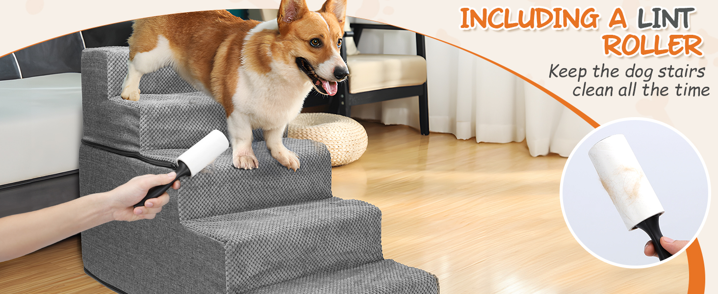 Східці для собак Nobleza - 5 сходинок, пандус для тварин, килимок для видалення шерсті, сходи для котів та собак до ліжка/дивану