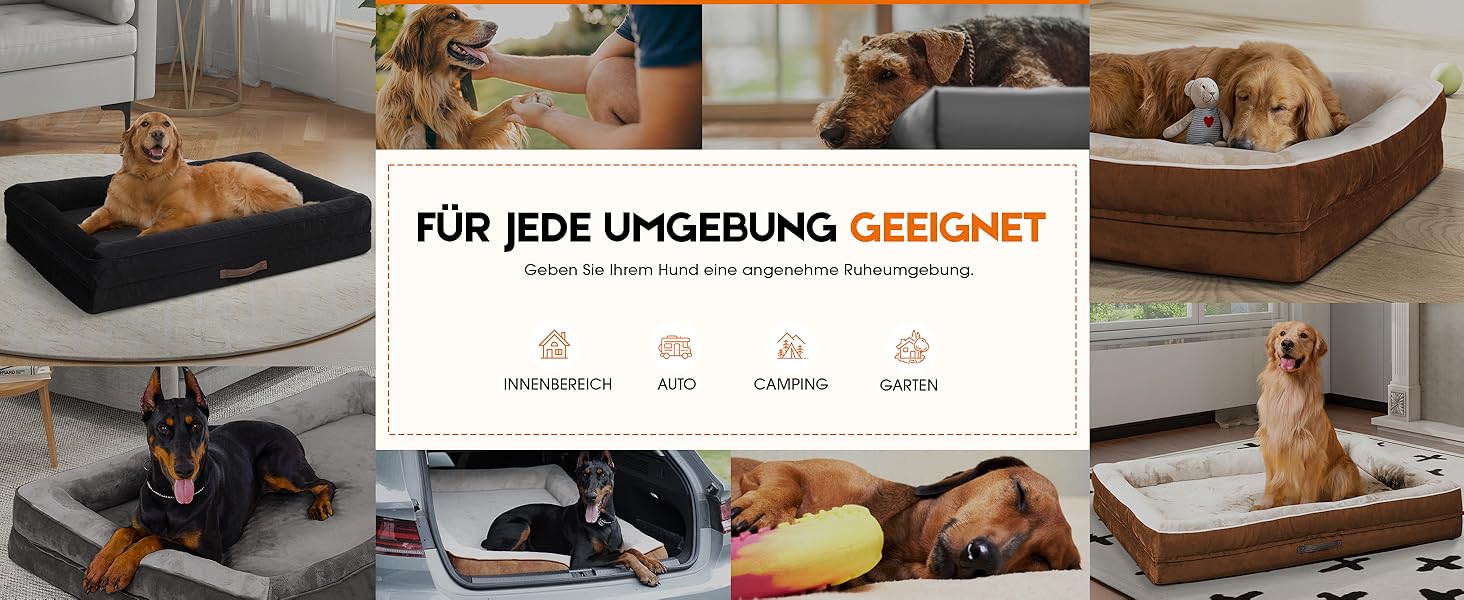 Ортопедичне ліжко для собак XL, корзина для собак, що стирається, з яєцеподібною піною, водонепроникний диван для собак з неслизьким дном та чотиристоронньою подушкою (Чорний, 117x76x19cm)