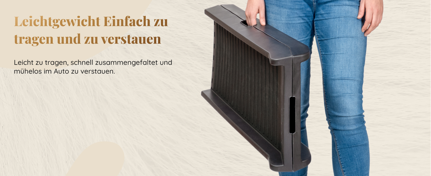 Рампа для собак у машину, складна – 174 см x 38 см – гумовий антиковзкий килимок – для великих собак, авто/SUV – вантажопідйомність 85 кг – темно-сіра