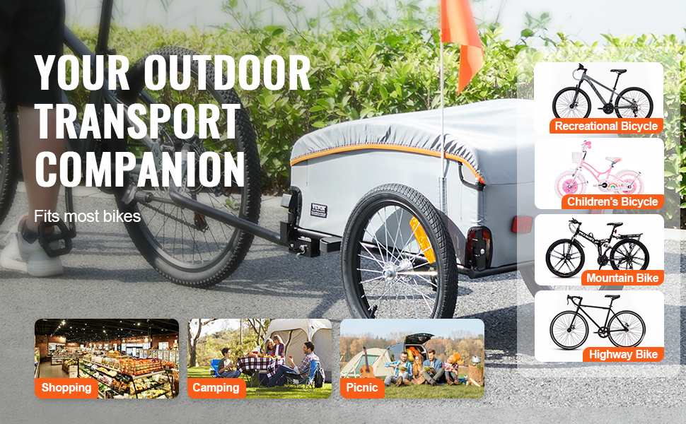 Фаркоп-причіп для велосипеда VEVOR, вантажопідйомність 88/100/72,6 кг, складаний, компактний, з універсальним з'єднанням