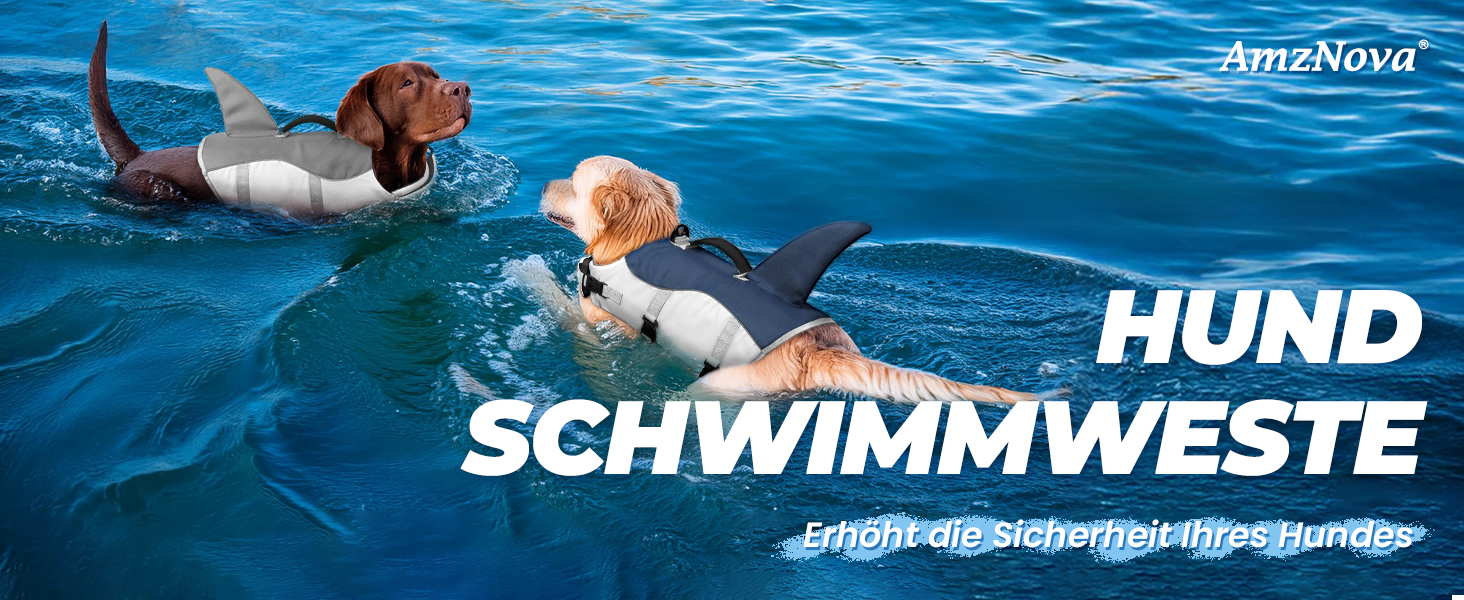 AMZNOVA Жилет для плавання собак 'Shark', з плавниками та хвостом акули, рятувальний жилет для собак, для катання на човні, допомога у плаванні, L, Сірий (66-81 см)