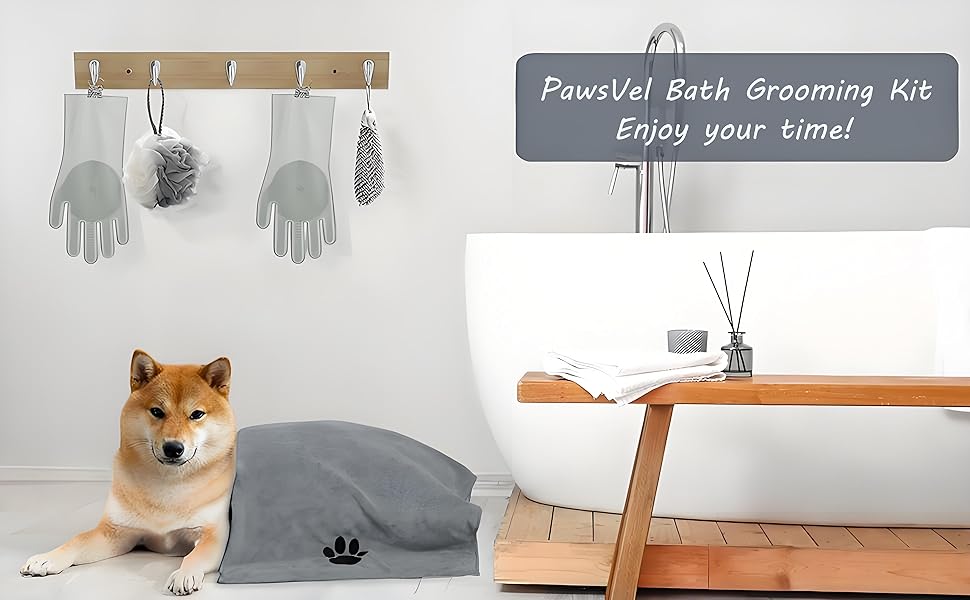 Набір для миття собак 4-в-1: рушник, рукавичка, гребінець, щітка для масажу – ідеальний догляд за вашим улюбленцем (сірий)