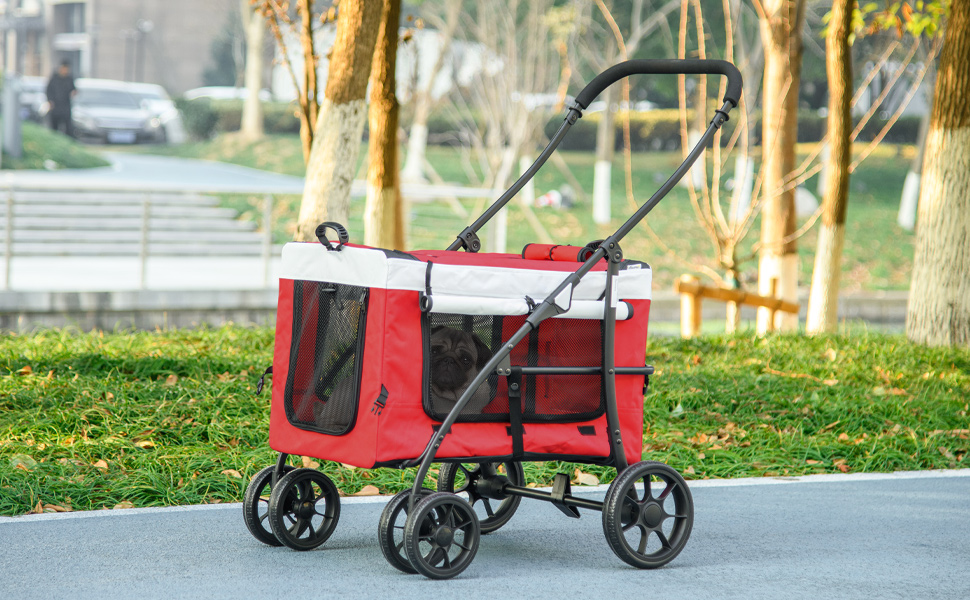 Візок для тварин PawHut 2-в-1: для собак, котів та дітей, з люлькою, червоний