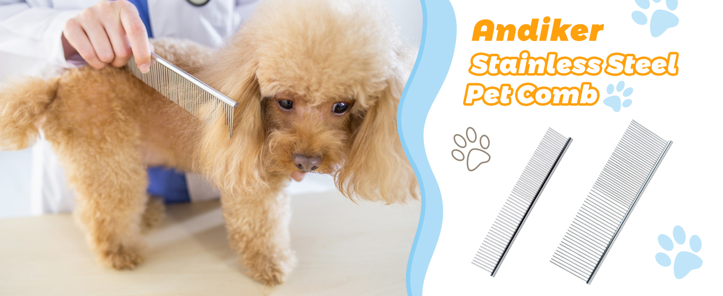 Гребінець для собак Andiker з нержавіючої сталі, щітка для догляду за шерстю, підходить для малих, середніх та великих тварин, котів, коней (L) Large