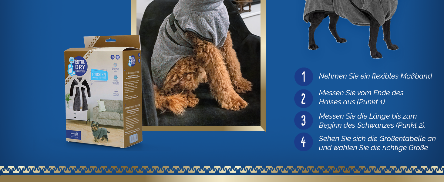 Рушник для собак Роя Dry Hundebademante – для собак середнього розміру, 60-68 см, мікрофібра, сірий (XS)