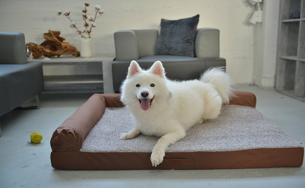 М'яке ліжко для собаки RAIKOU з плюшем, миюче, сіре 80x60x7 см, подушка 30x25 см