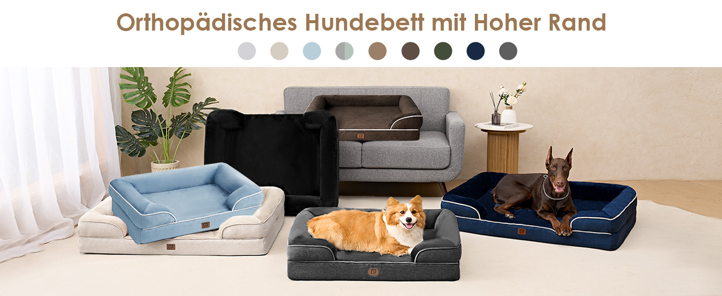Ортопедичне ліжко для собак великих порід EHEYCIGA, 112x81 см, кошик для собак XL з Memory Foam, водовідштовхувальне, неслизьке, з високим бортиком, сірого кольору (112 x 81 x 18 см)