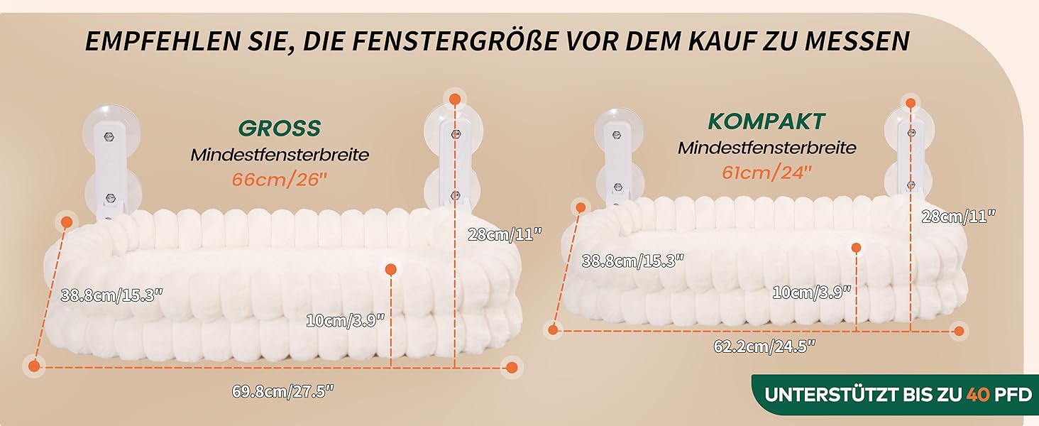 Кішка ліжко-гамак для вікна CheerPals, м'яка знімна наволочка, сталеве гніздо, до 18 кг, білий колір