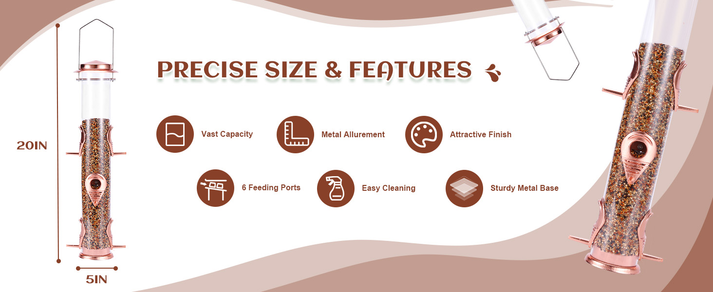 Годівниця для птахів Mixxidea з металевої труби для вулиці, 6 портів, підвісна годівниця для диких птахів