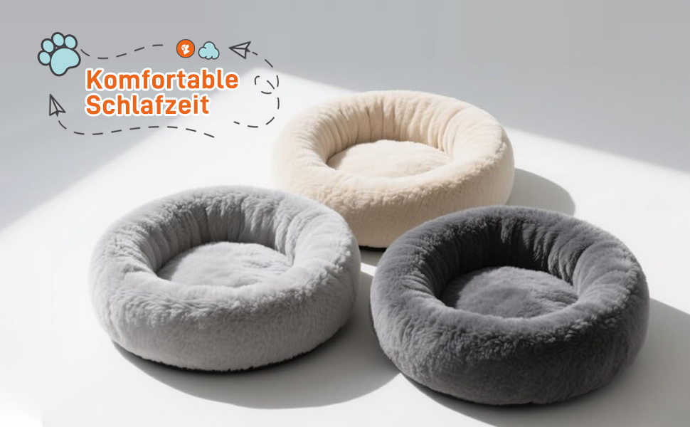 Кругле ліжко для собак O·Lankeji з плюшевого хутра, знімний кошик, для котів та собак, неслизьке дно, для маленьких, середніх та великих собак, сірий колір, M-діаметр 60 см