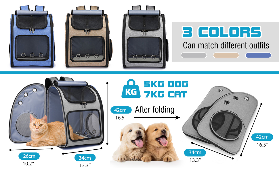 Рюкзак для собак та котів PETCUTE: дихаючий, знімний килимок, складаний, регульований. Підходить для маленьких собак та котів. Колір: хакі