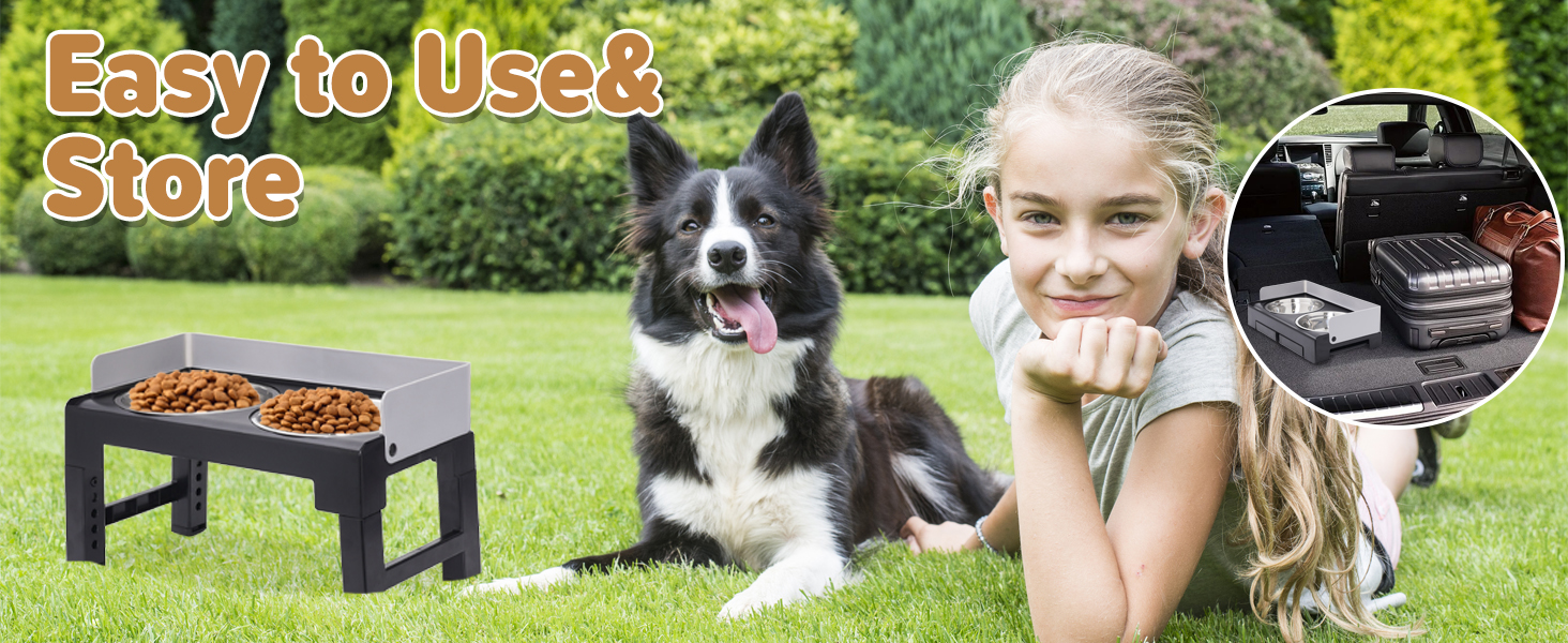 Підвищені годівниці для собак з перегородкою, 2 великі миски, регульована висота, для малих, середніх та великих собак