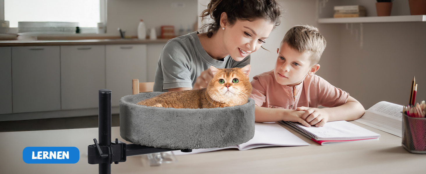 BSWAY Лежанка для кота на стіл - без свердління, 360° обертання, регульована висота. Підвищена котяча лежанка над столом. Тримає кошеня/кота близько, робочий простір чистий. (Темно-сірий, XL)