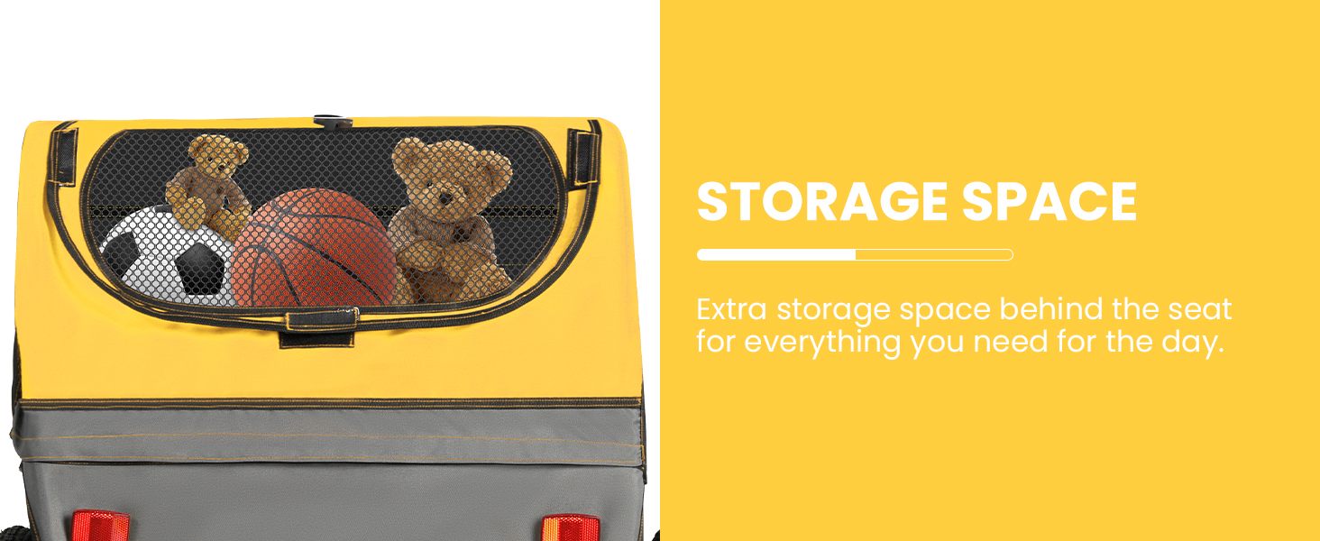 Причеп для велосипеда Sepnine для 2 дітей, від 12 місяців, швидко кріпиться, складаний, з 5-точковим ременем та кишеньками для зберігання, BT609-Жовтий