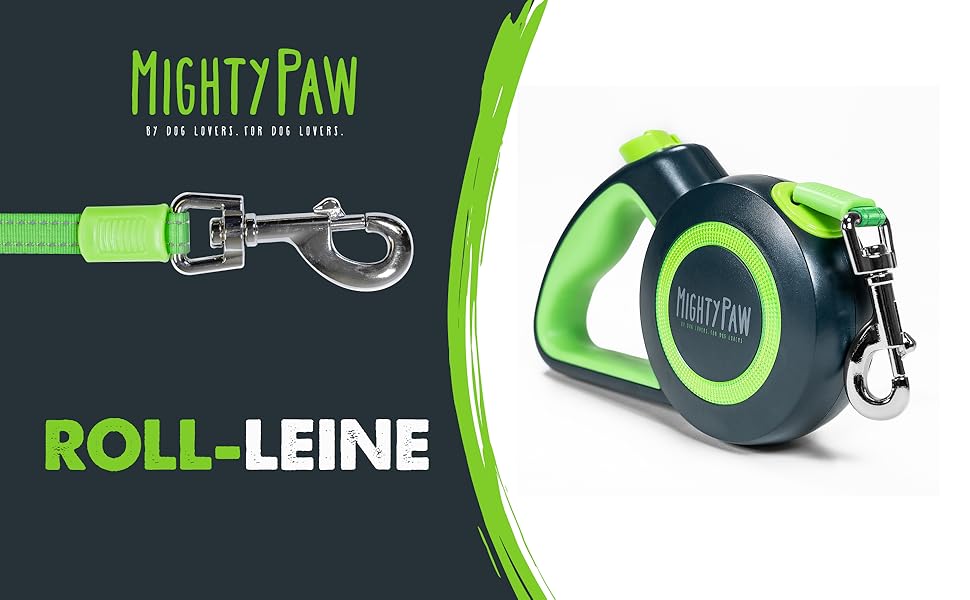 Рулетка-поводок Mighty Paw з вбудованим тримачем для пакетів, 40,6 см, для малих, середніх і великих собак, з липучкою для швидкого контролю