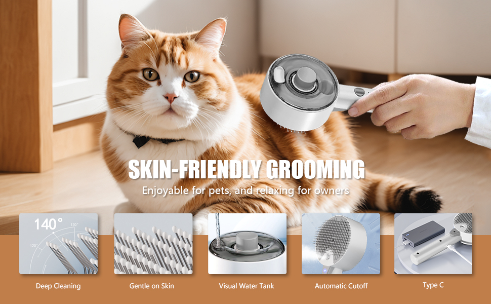 Парова щітка для котів 4-в-1 Katzenbürste: масаж, догляд та видалення шерсті. Біла (сіра+біла)