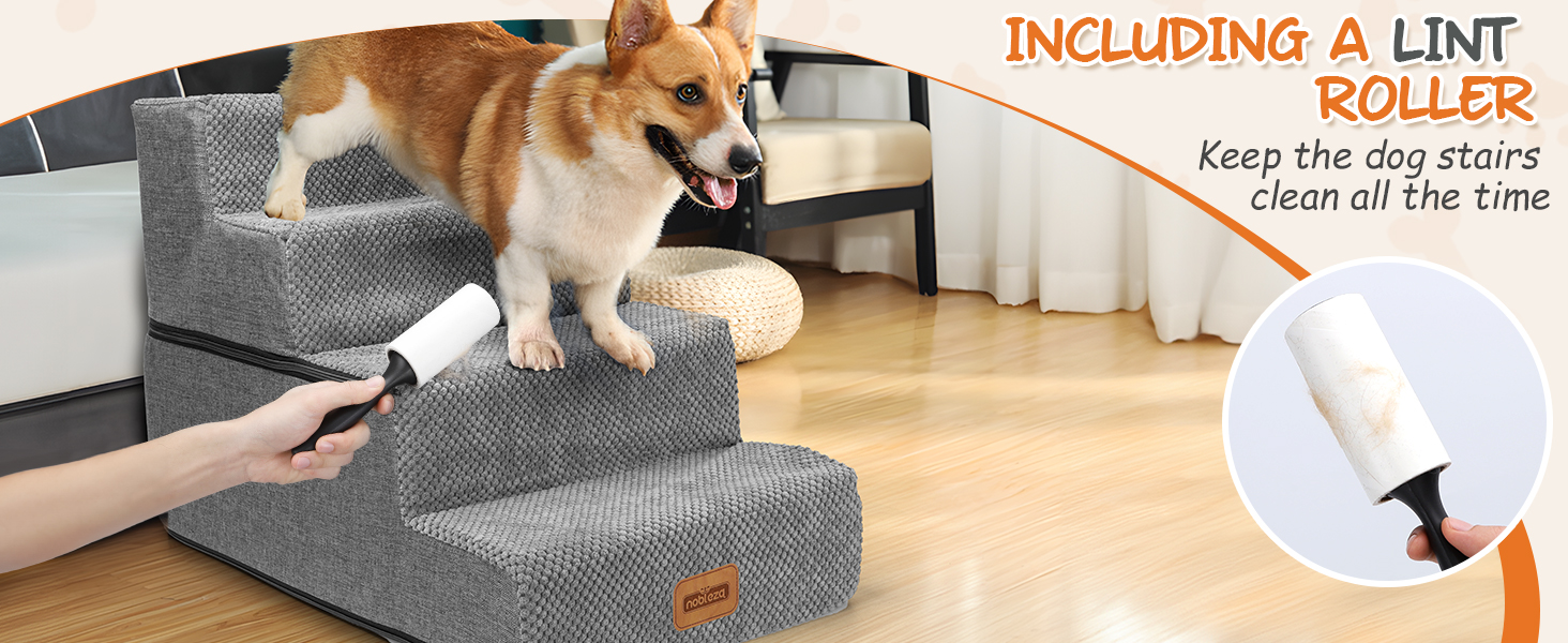 Східці для собак Nobleza – 4 сходинки, пандус для тварин, килимок для видалення ворсу, сходи для котів та собак до ліжка/дивану