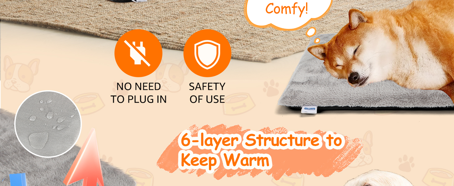 Nobleza Самогріюча килимок для собак та котів, тепла підстилка для домашніх тварин на зиму, м'яке ліжко для собак з Memory Foam, знімний, м'який плюшевий чохол, сірий, 91x58x4 см
