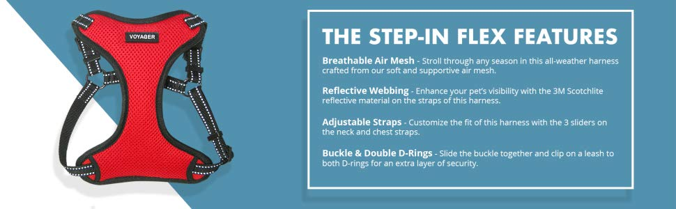 Шлейка для собак Voyager з відбиваючими смугами Best Pet Supplies - Міцна жилетка для собак без натягу з кільцем для повідка, дихаюча, блакитна, розмір M (Обхват грудей: 43-53 см)