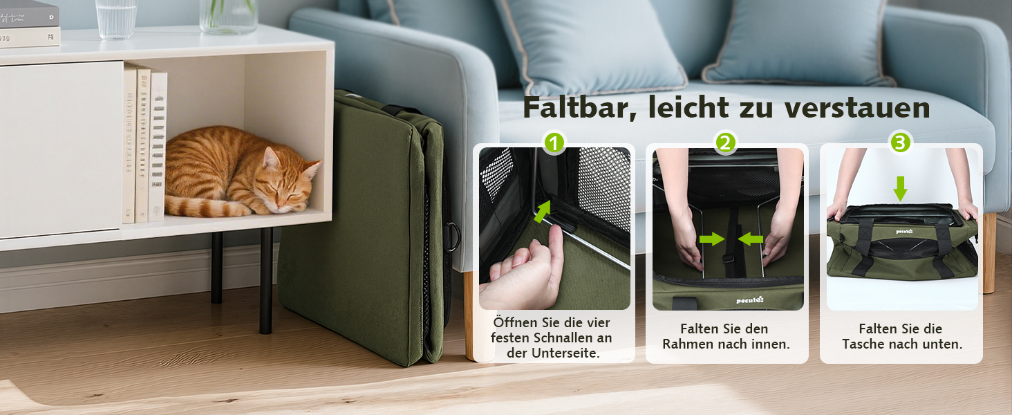 Транспортна сумка для котів Pecute: легка, складана, для подорожей, зелена