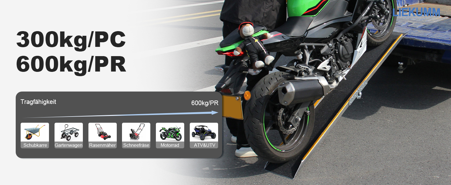LIEKUMM Рампа для підйому мотоцикла, 180 см, 300 кг, алюміній, складна, для ATV, мотоцикла, велосипеда, авто