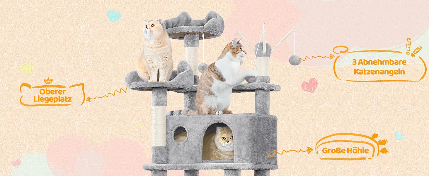 Котячий комплекс Yaheetech 170 см: кігтеточка, ліжко, гамак, іграшки, сірий колір