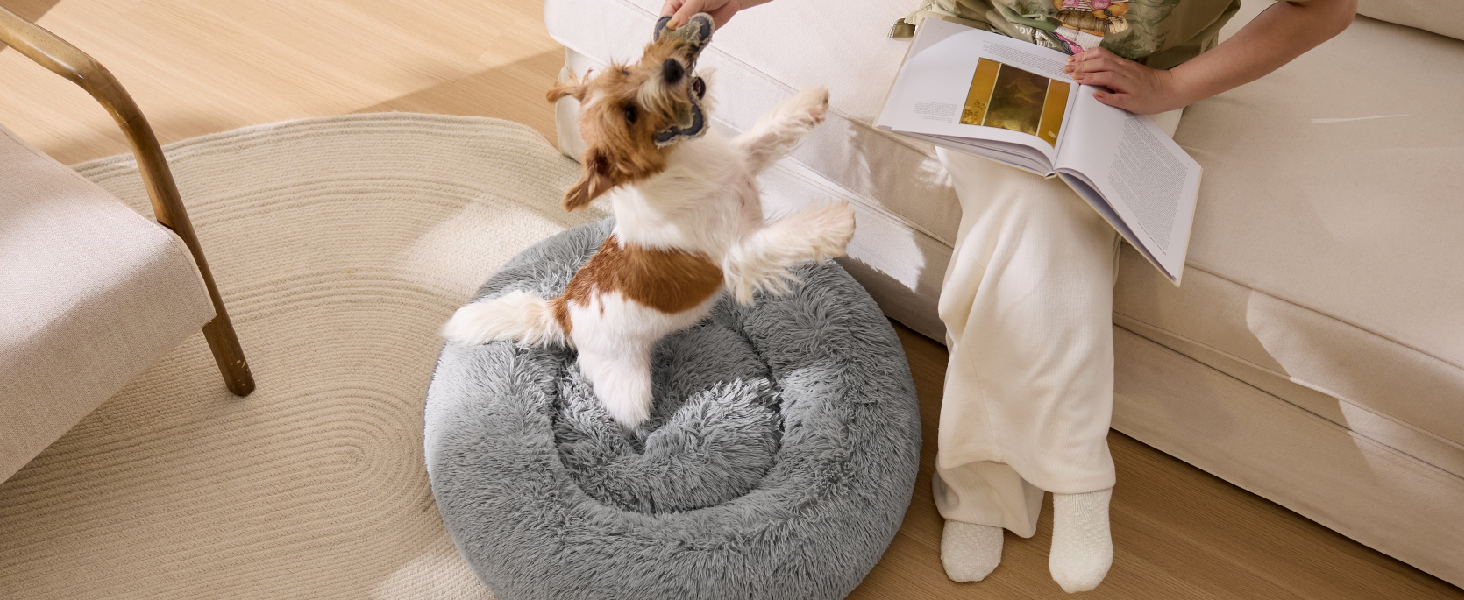 Кругле ліжко для котів BEDSURE Ø 60 см, м'яке, плюшеве, для котів та маленьких собак, 60x60x14 см