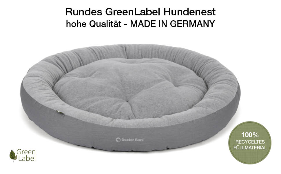Кругле лежанка для собак великих порід Doctor Bark GreenLabel, 70x60 см, світло-сірий, з м'яким флісовим/бавовняним подушкою