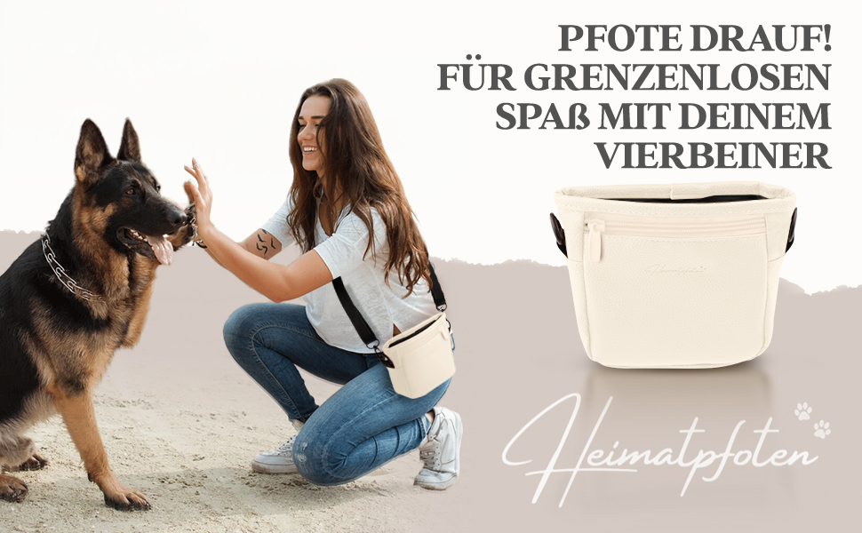 Сумка для ласощів для собак Heimatpfoten® з екошкіри - гайтачка з магнітною застібкою, чорна (S, кремовий)
