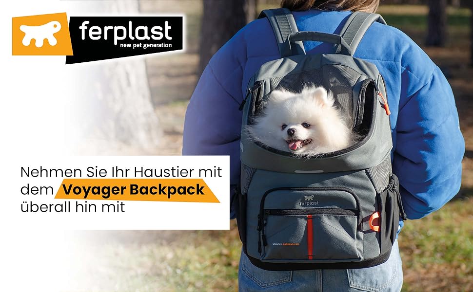 Рюкзак для собак та котів Ferplast Voyager M-L, чорний, до 10 кг, 29 x 21 x 36 см