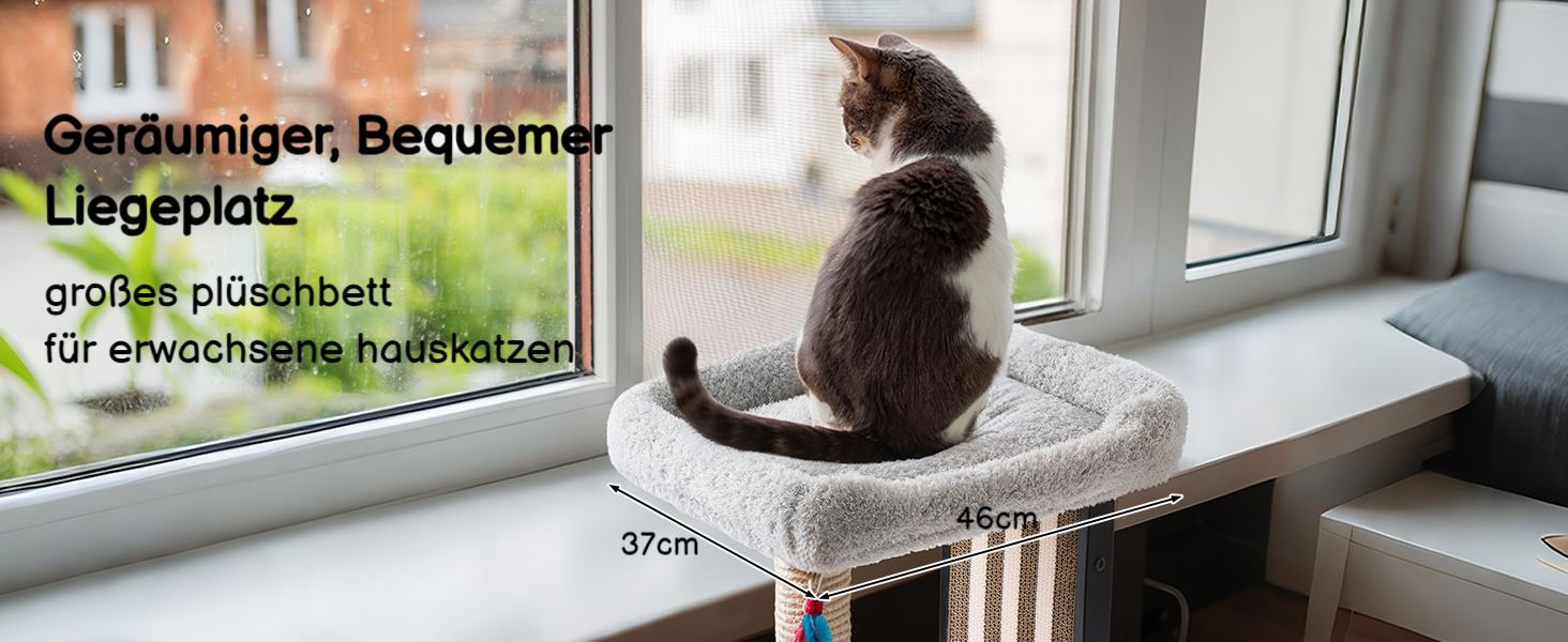 Дряпалка для котів Veehoo, 90 см, сіра. Стабільна дряпка з платформою та іграшками. Підходить для кошенят та дорослих котів. Розміри: 46 x 37 x 90 см