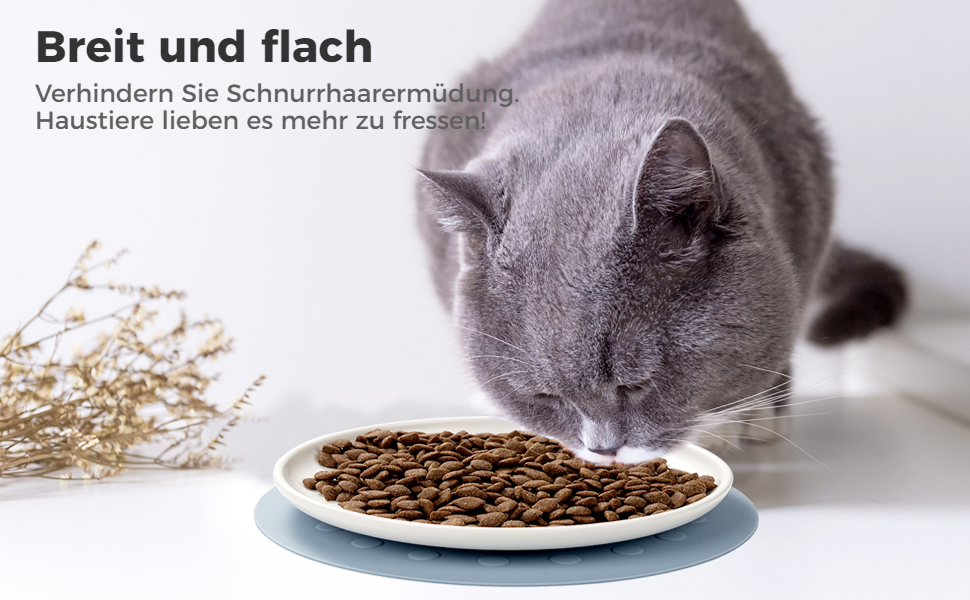 Керамічні годівниці для котів, набір 3 шт. з антиковзними килимками, широкі та плоскі миски для котів та кошенят, білий колір