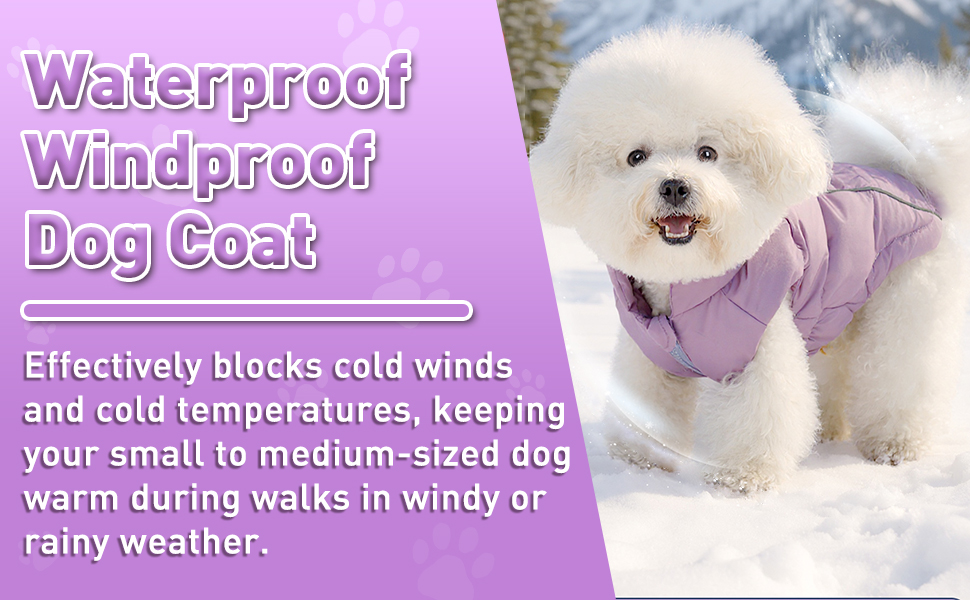 Водонепроникна та вітрозахисна жилетка для собак з D-кільцем, тепла зимова куртка для собак (Lila, S)